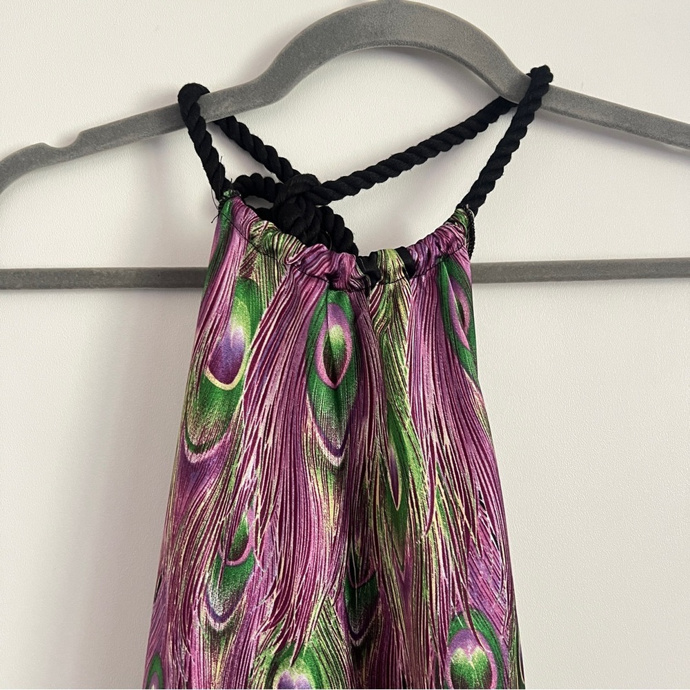Y2K Peacock Halter Open Back Purple Multicolor Women’s Top - Picture 4 of 9